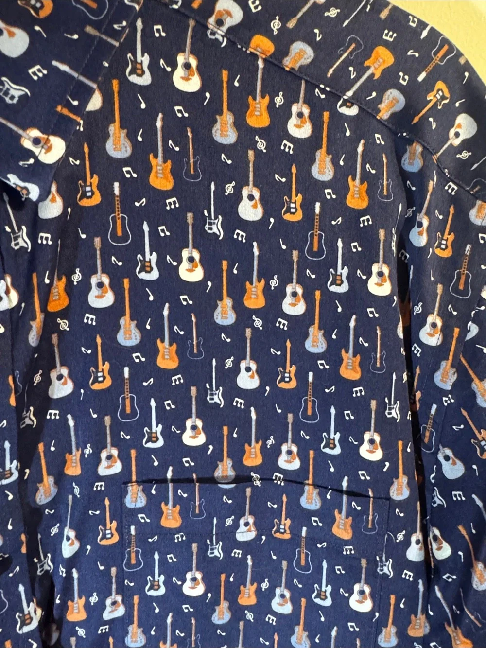 Johnston & Murphy Navy Button-Down Shirt with Guitar Print